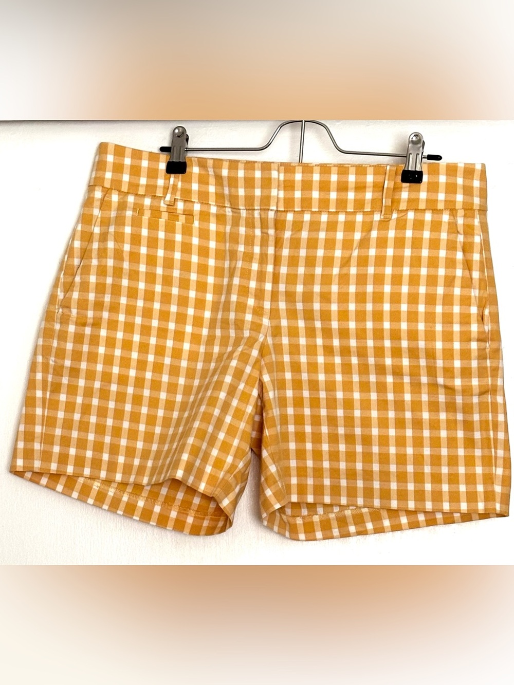 Ann Taylor City Shorts Yellow White Gingham Size 10